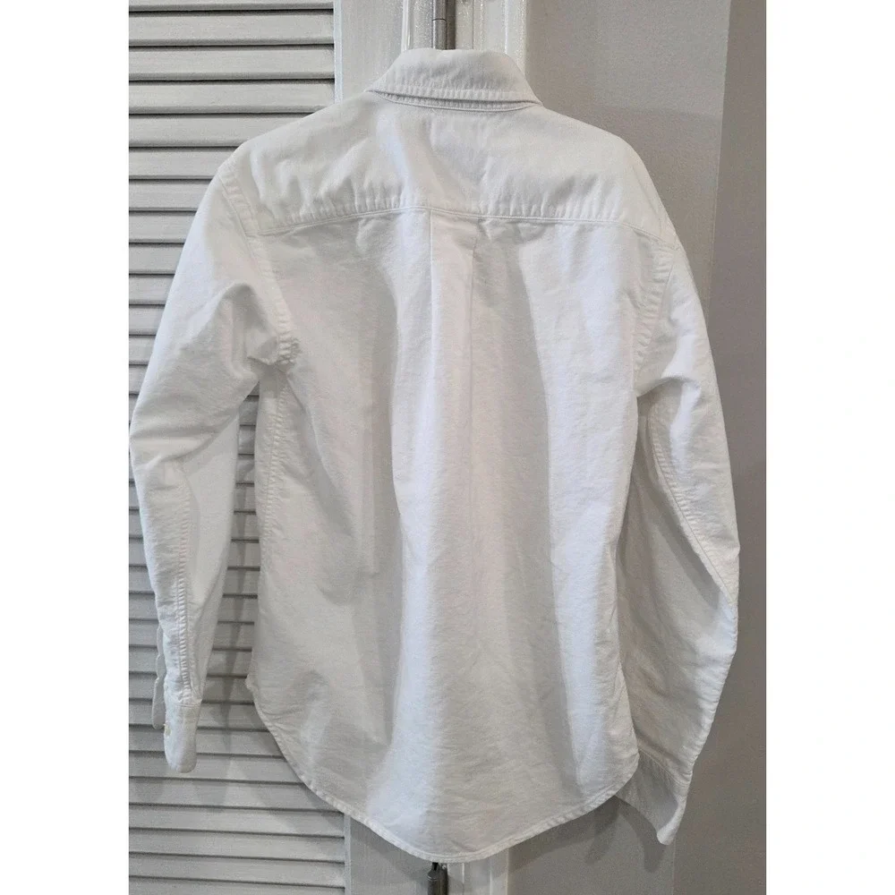Ralph Lauren Boys Size 8 White Solid Cotton Button-Down Logo Long Sleeve Shirt